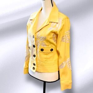 Vintage Casual Living Embroidered Trucker Style Jacket in Sunny Yellow ~ Medium
